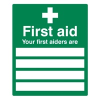 Click here for more details of the SIGN Your First Aiders Are 250x300mm Rigid