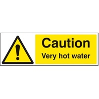 Click here for more details of the SIGN Caution V Hot Water 300x100mm Vinyl
