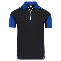 Click here for more details of the Black/Royal Fireback zip Polo Shirt - sm