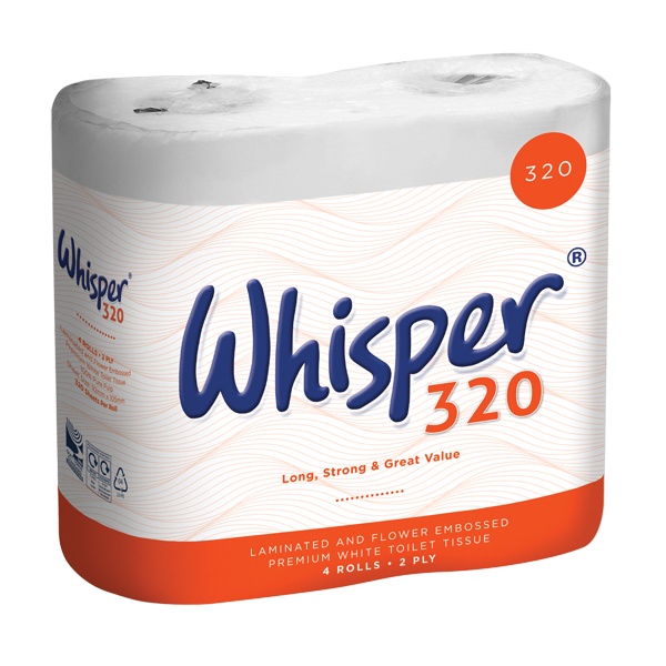 Click for a bigger picture.WHISPER 320 Pure Toilet Roll  x36