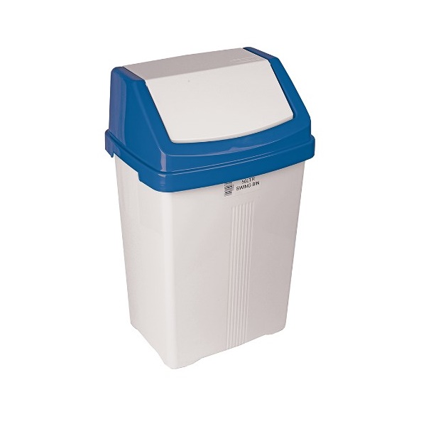 Click for a bigger picture.50lt SWING BIN white with blue/white lid
