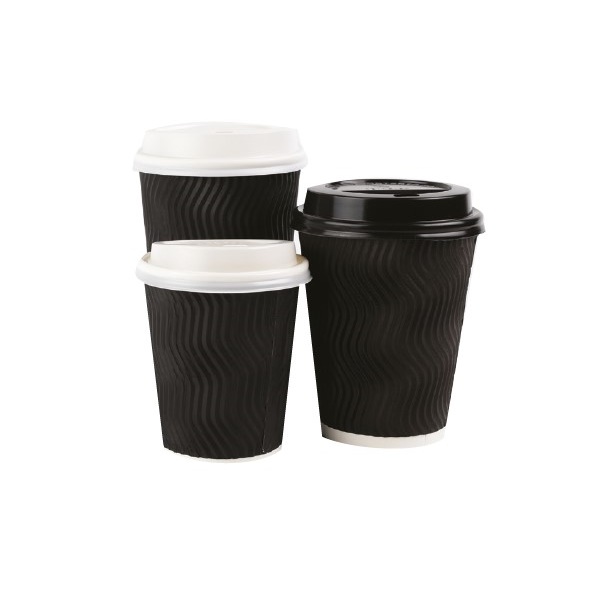 Click for a bigger picture.8OZ BLACK RIPPLE WALL COFFEE CUPS