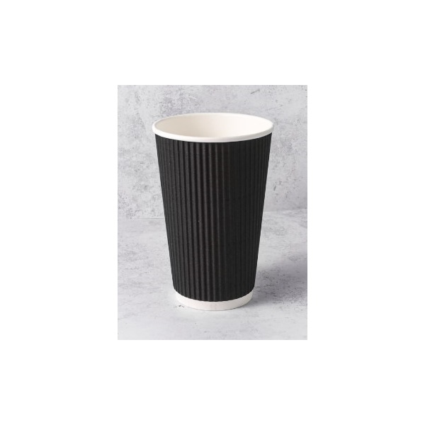 Click for a bigger picture.16OZ BLACK RIPPLE WALL COFFEE CUPS