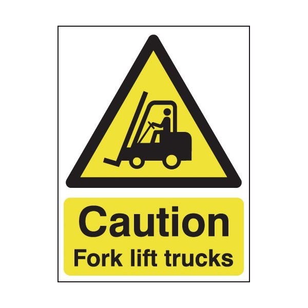 Click for a bigger picture.SIGN Caution Fork Trucks 300x400mm Vinyl