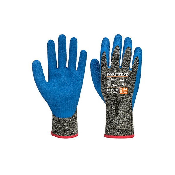 Click for a bigger picture.Black/Blue Aramid HR Cut Latex Glove - sml