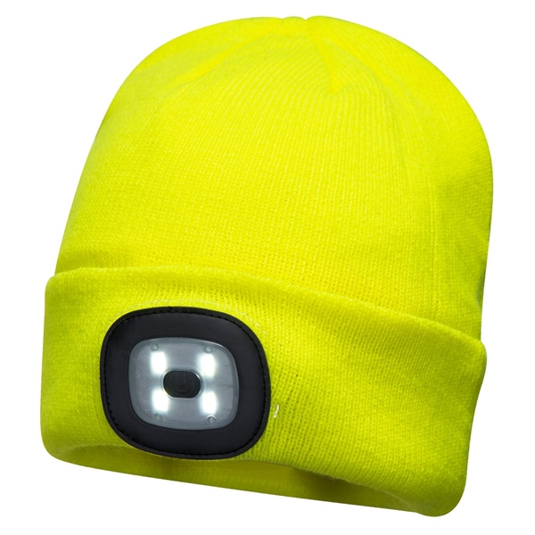 Click for a bigger picture.Yellow Beanie LED Headlight HAT