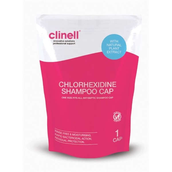 Click for a bigger picture.Clinell 2% Chlorhexidine Shampoo Cap x24