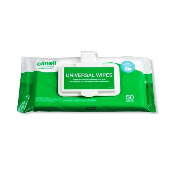 Click for a bigger picture.Clinell Universal Wipes Clip Pack 50