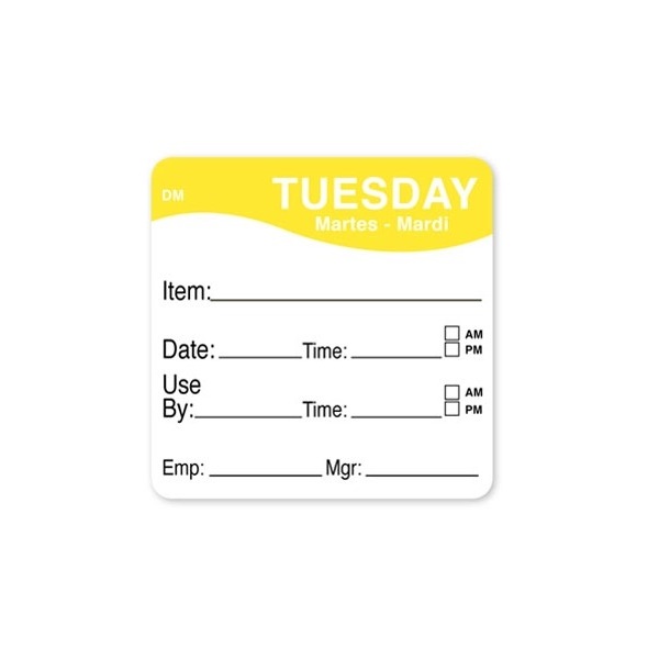 Click for a bigger picture.DissolveMark™ 51mm Square Day Labels