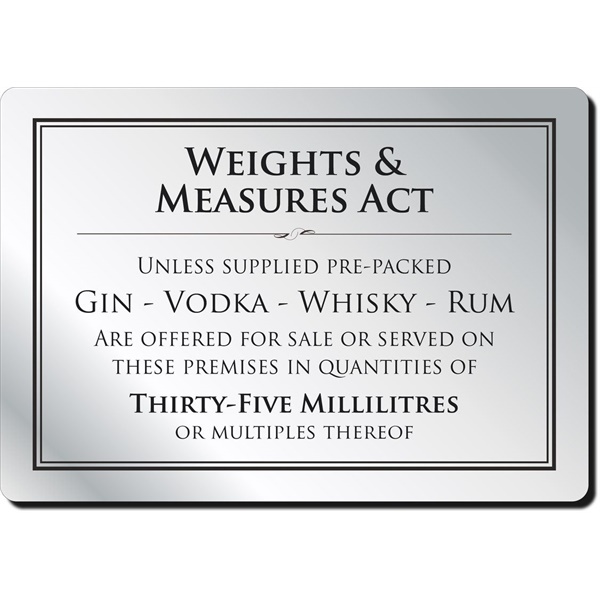 Click for a bigger picture.Weights & measures Act Bar Sign – Aluminiu