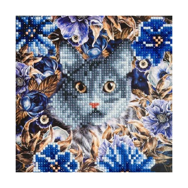 Click for a bigger picture.Crystal Art Cat and Flowers 18 x 18cm Card