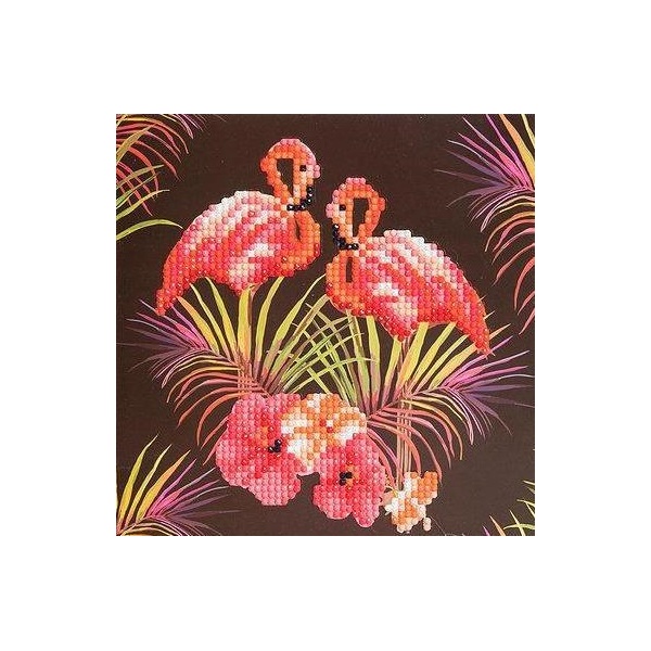 Click for a bigger picture.Crystal Art Pink Flamingos 18 x 18cm Card