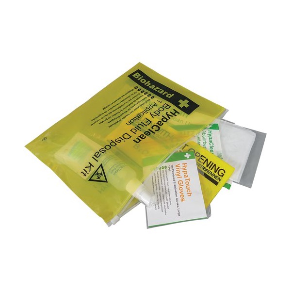 Click for a bigger picture.HypaClean Body Fluid Disposal Kit in A Wal
