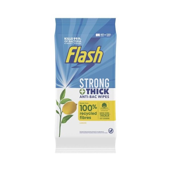 Click for a bigger picture.Flash Anti-Bacterial Large Wipes Lemon (pa