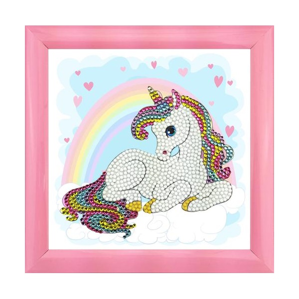 Click for a bigger picture.Crystal Art Unicorn Rainbow 16 x 16cm Fram