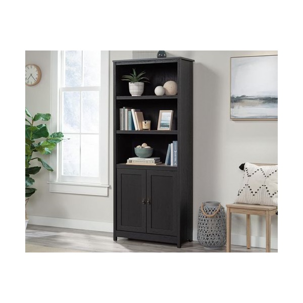 Click for a bigger picture.Shaker Style Bookcase with Doors Raven Oak