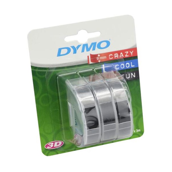 Click for a bigger picture.Dymo Embossing Tape 9mmx3m Black (Pack 3)