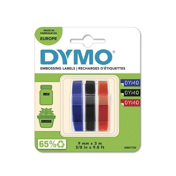 Click for a bigger picture.Dymo Embossing Tape 9mmx3m Red Black and B