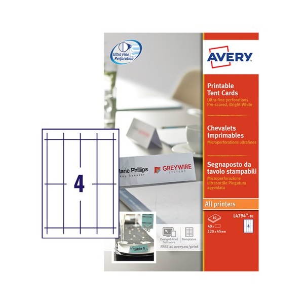 Click for a bigger picture.Avery Printable Tent Card 120x45mm 4 Per S