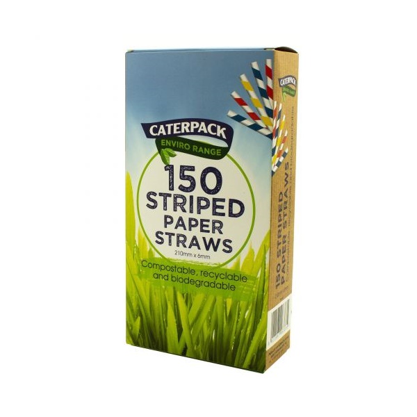 Click for a bigger picture.Caterpack Enviro Paper Straws Striped (Pac