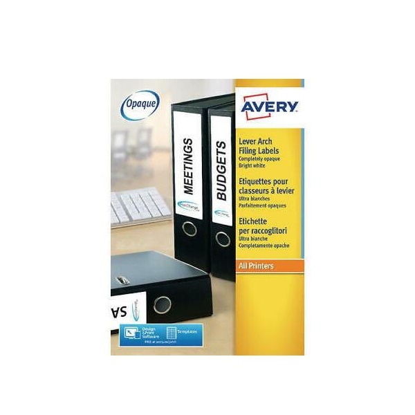 Click for a bigger picture.Avery Lever Arch Labels Inkjet 200x60mm Wh