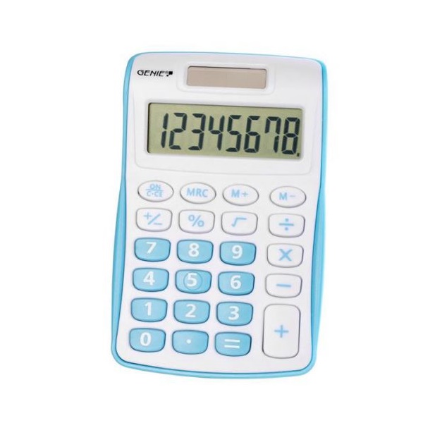Click for a bigger picture.Genie 120B 8 Digit Pocket Calculator Blue