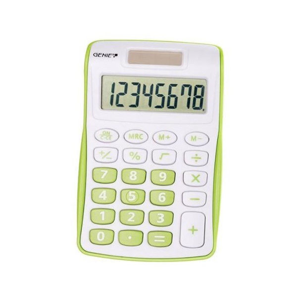 Click for a bigger picture.Genie 120B 8 Digit Pocket Calculator Green