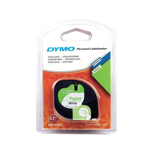 Click for a bigger picture.Dymo LetraTag Label Tape Paper 12mmx4m Bla