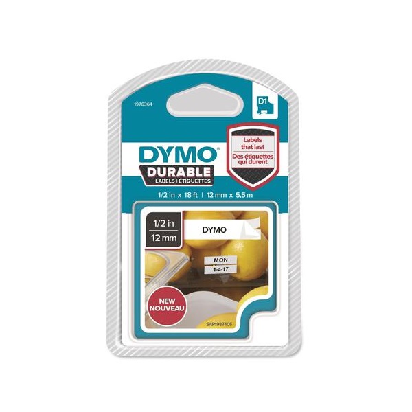 Click for a bigger picture.Dymo D1 Label Tape Durable 12mmx5.5m Black