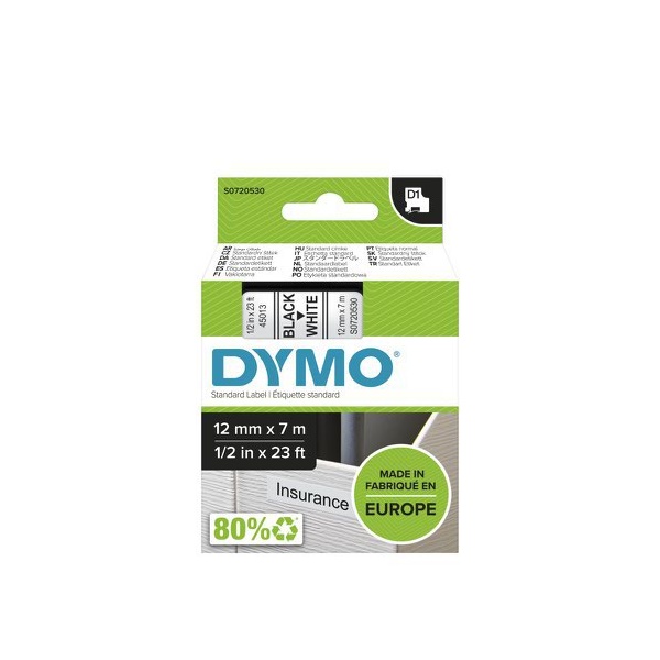 Click for a bigger picture.Dymo D1 Label Tape 12mmx7m Black on White