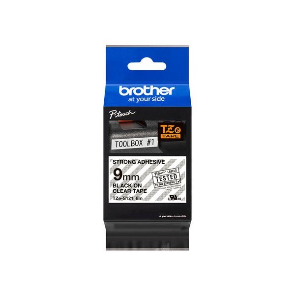 Click for a bigger picture.Brother Black On Clear Label Tape 9mm x 8m