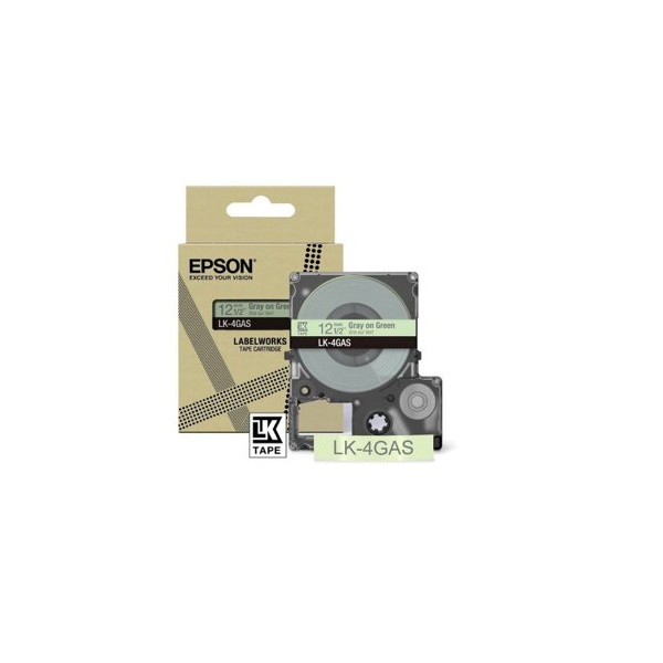 Click for a bigger picture.Epson LK-4GAS Gray on Soft Green Tape Cart