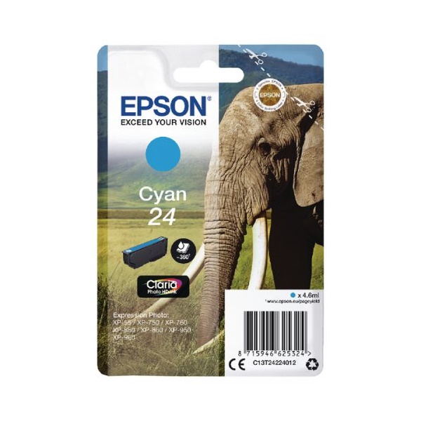 Click for a bigger picture.Epson 24 Elephant Cyan Standard Capacity I