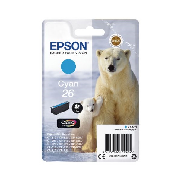 Click for a bigger picture.Epson 26 Polar Bear Cyan Standard Capacity