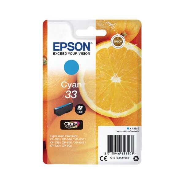 Click for a bigger picture.Epson 33 Oranges Cyan Standard Capacity In